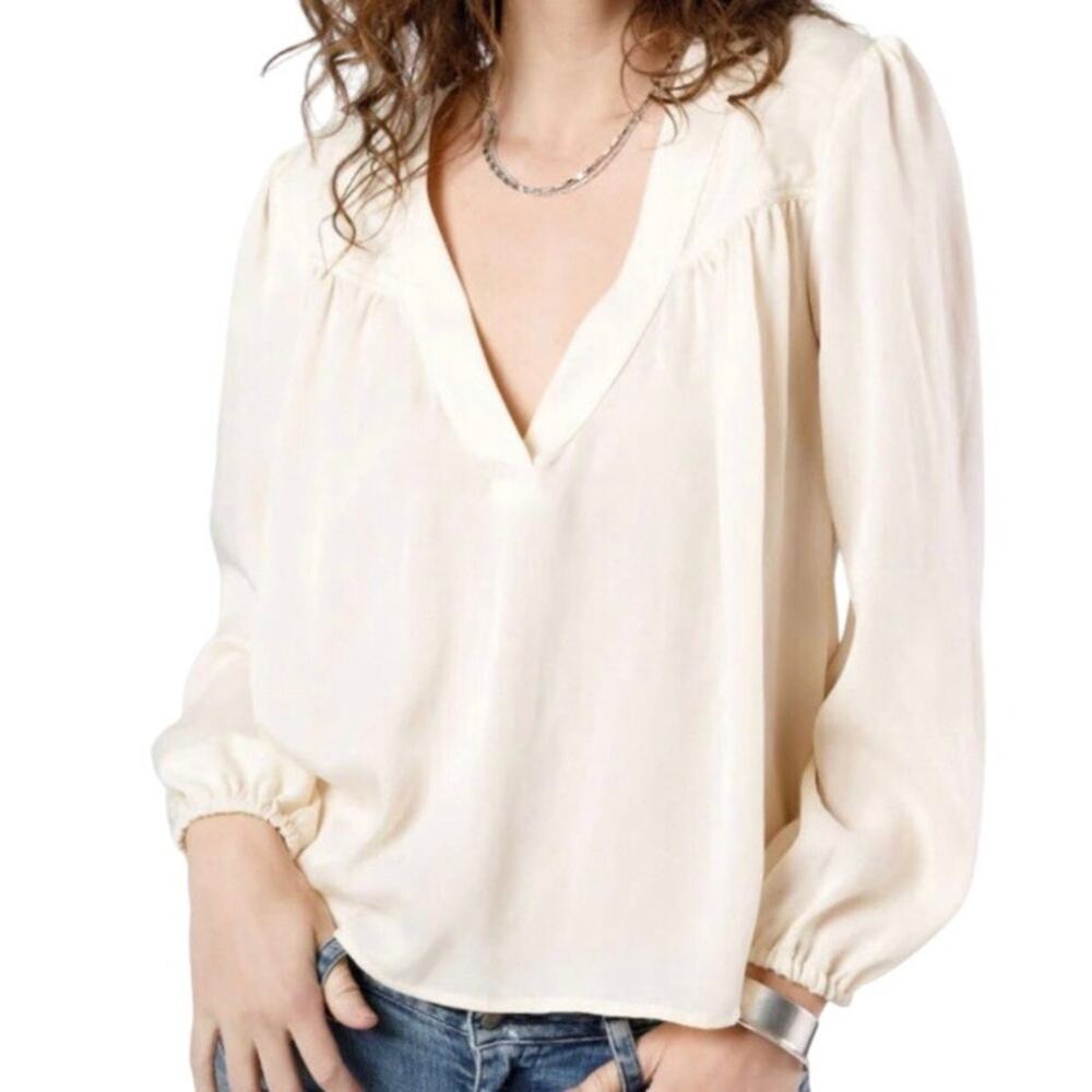 Women's V-Neck Cream Blouse